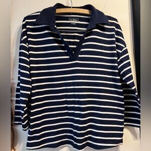 L.L. Bean Heritage Mariner Top, Splitneck Polo Three-Quarter-Sleeve Stripe